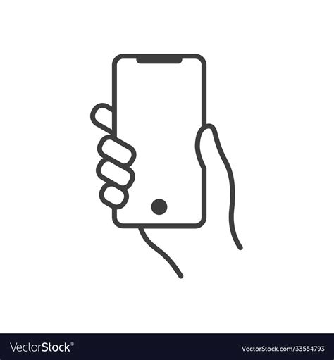 Hand Holding Modern Mobile Phone Line Icon Vector Image