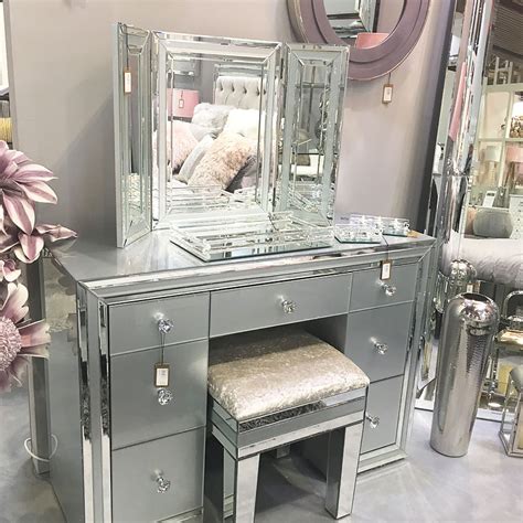 Madison Grey Glass Vanity Tri Fold Mirror Picture Perfect Home