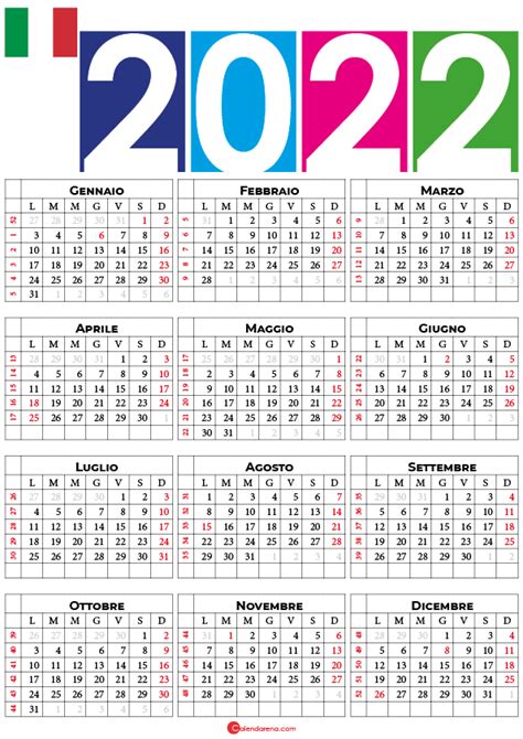 Calendario 2022 Italiano Con Festività Da Stampare