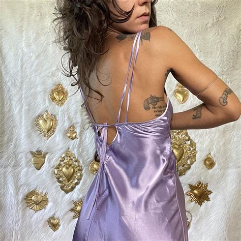 Vintage Flower Embroidered Satin Tie Back Slip Dress Depop