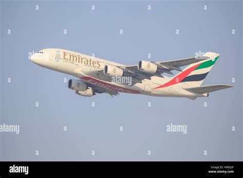 Dubaiuae March 9 2017 Airbus A380 From Emirates Landing At Dubai