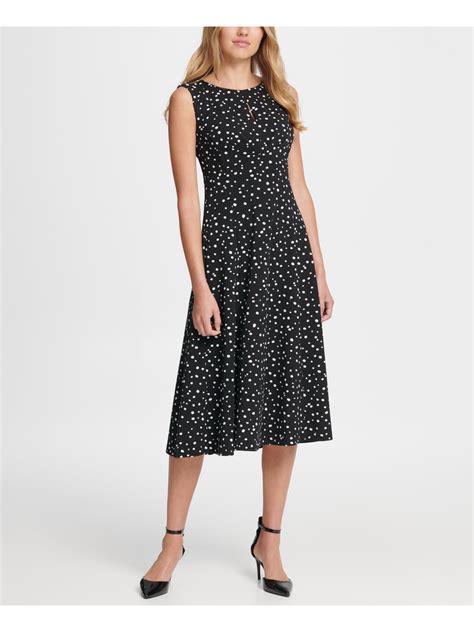 dkny womens black polka dot sleeveless jewel neck midi shift dress size 12 795731955544 ebay