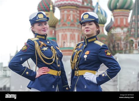 Female Russian Soldiers Pose For Photos On The Red Square After The