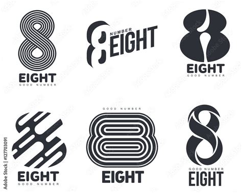 Set Of Black And White Number Eight Logo Templates Vector