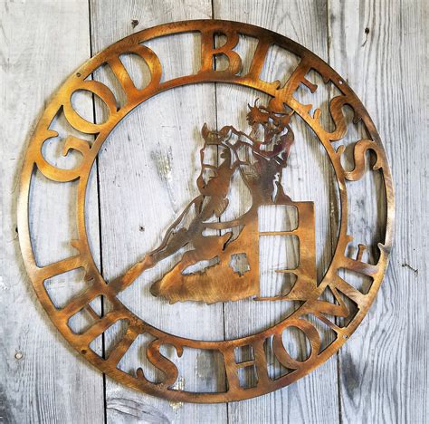 Barrel Racing Sign Copper Or Bronze Plated Steel Metal Wall Round
