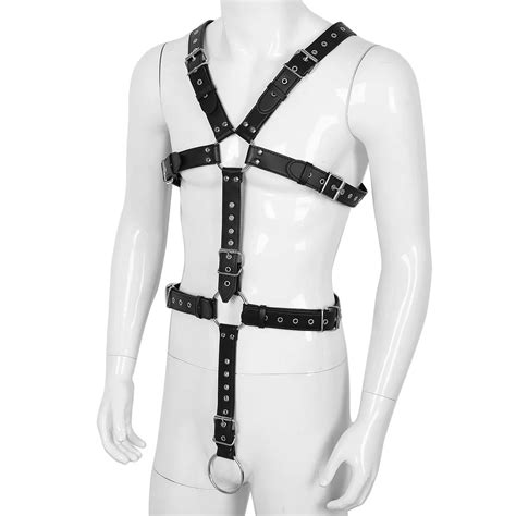 Mens Detachable Bondage Full Body Harness Clubwear With O Ring Adjustable Shoulder Chest And