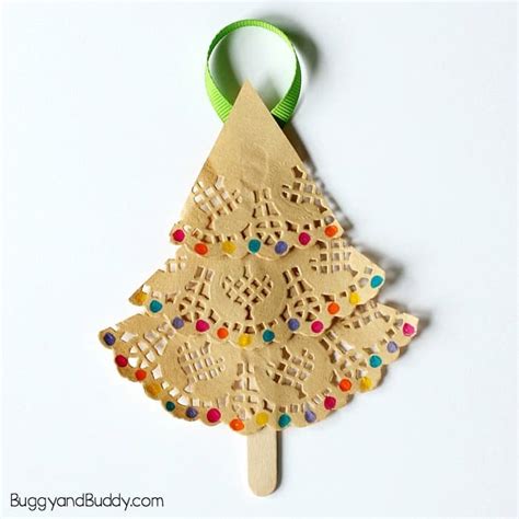 Christmas Tree Ornament Craft For Kids Using Paper Doilies Buggy And