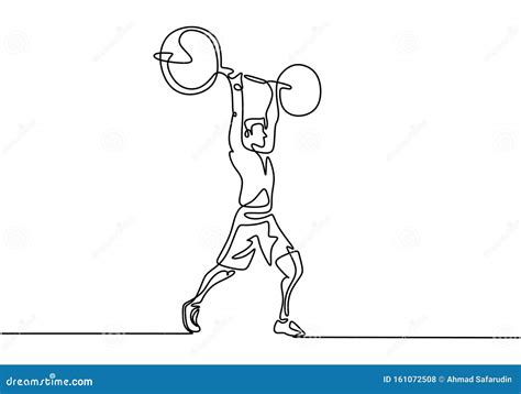 Man Doing Squats With Barbell Continuous One Line Drawing Vector