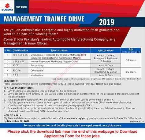 Savesave alliance bank management trainee programme for later. Pak Suzuki Management Trainee Program December 2018 NTS ...