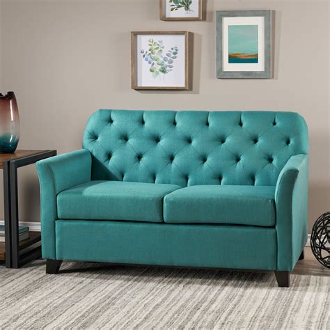 Jessup Dark Teal Fabric Loveseat By Noble House