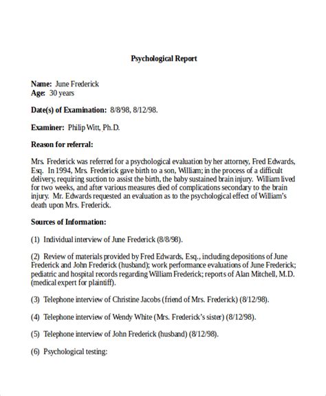 Psych Report Template