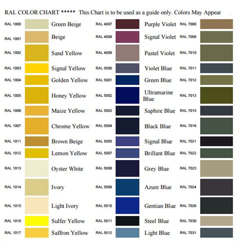 Free 11 Sample General Color Chart Templates In Pdf Ms Word