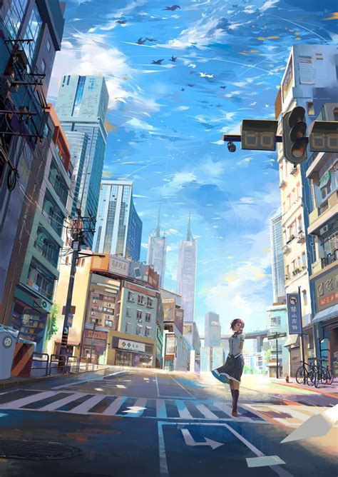 Anime Scenery Art City Girl Digital Art Shared