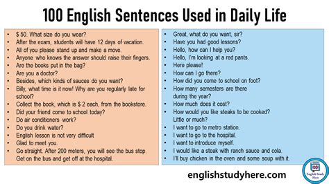 100 English Sentences Used In Daily Life English Study Here