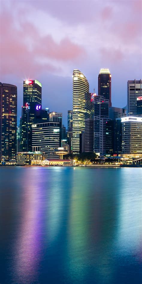 Download Wallpaper 1080x2160 Singapore Cityscape Skyline Reflections