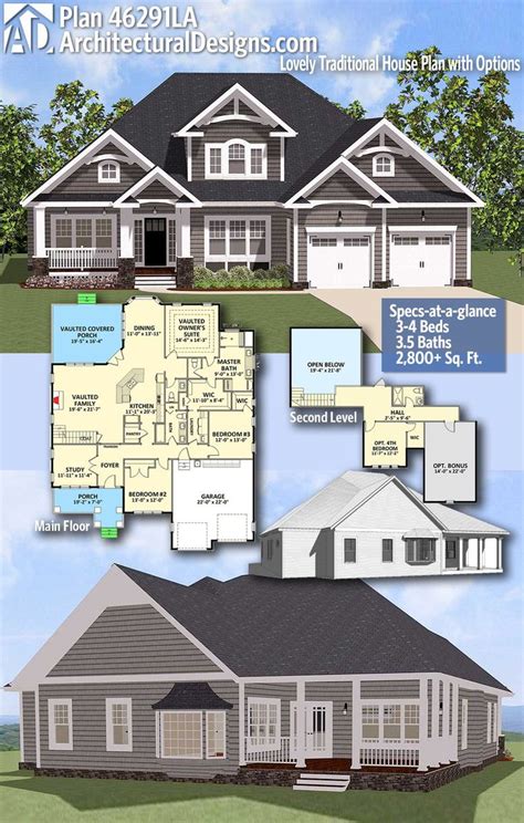 Plan 46291la Lovely Traditional House Plan With Options Traditional