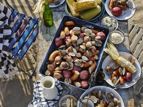 The food is traditionally cooked by steaming the ingredients over layers of seaweed in a pit oven. Clam Bake on the Beach Recipe | Tyler Florence | Food Network