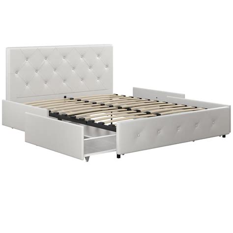 Dhp Dean White Faux Leather Upholstered Queen Bed With Storage Cymax