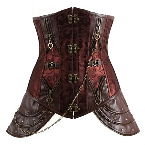 Abbille Steampunk Sexy Brown Steampunk Corset Women Bustiers And Corsets Gothic Underbust Cupless