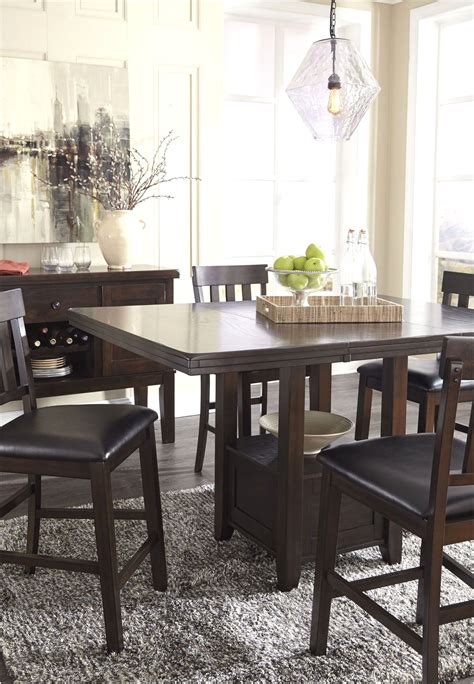 Haddigan Dark Brown Rectangular Extendable Counter Height Dining Table