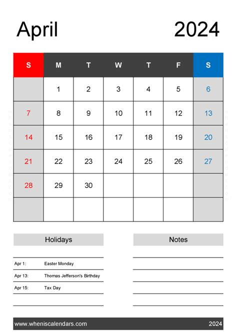 April 2024 Calendar With Federal Holidays Monthly Calendar