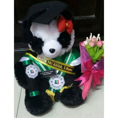 Jual Boneka Wisuda Panda 40cm Buket Selempang Nama Custom Baju Toga Sesuai Universitas