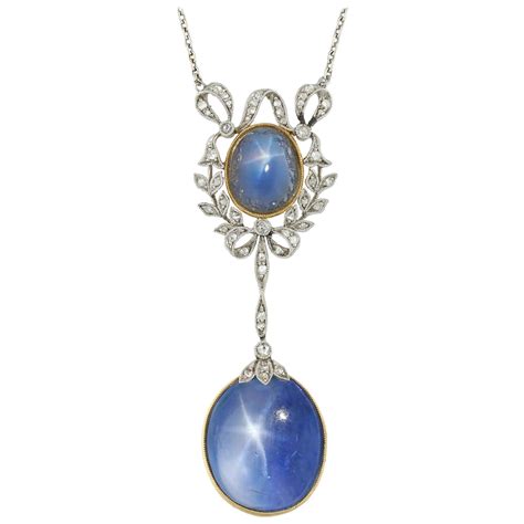 Edwardian Star Sapphire And Diamond Drop Pendant For Sale At 1stdibs