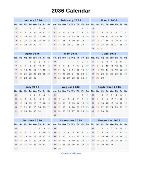2036 Calendar Blank Printable Calendar Template In Pdf Word Excel