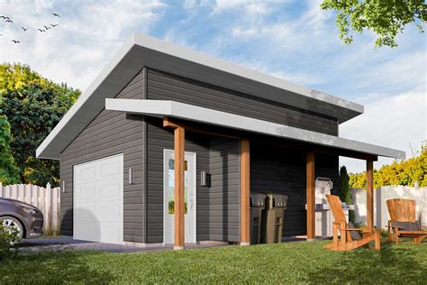 All types of shed plans, jungle gym plans, swing set plans, custom made professional quality wood plans. Modern Detached Garage Plan with Shed Roof Porch - 22527DR ...
