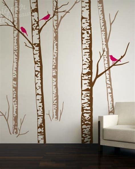 Realistic Birch Forest With Owls And Birds Wall Decal In 2020 Birch