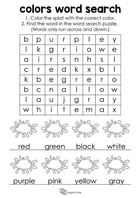 Colors Word Search Puzzle English Unite Word Puzzles For Kids