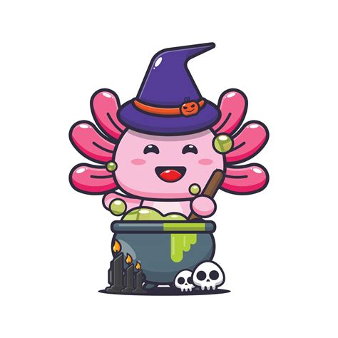 Cute Witch Axolotl Making Potion In Halloween Day Cute Halloween