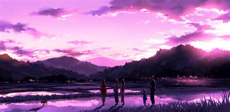Original Anime Landscape Sunset Sky Cloud Beautiful Pink
