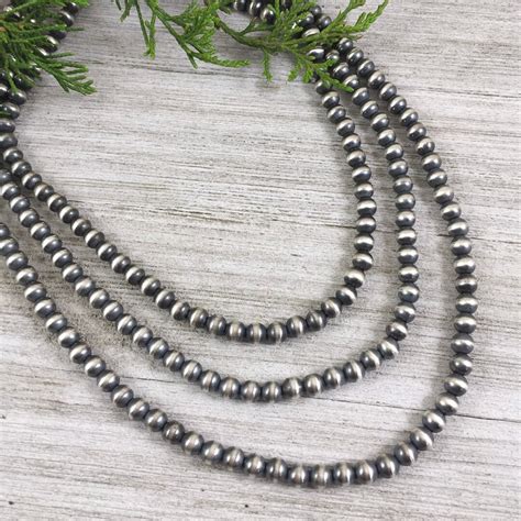 6mm Sterling Silver Bead Necklace Oxidized Sterling Silver Classic Western Jewelry Small