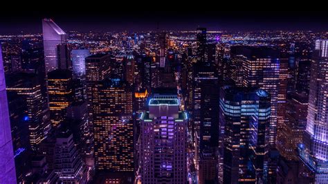Download Wallpaper 3840x2160 Skyscrapers Lights Aerial View City