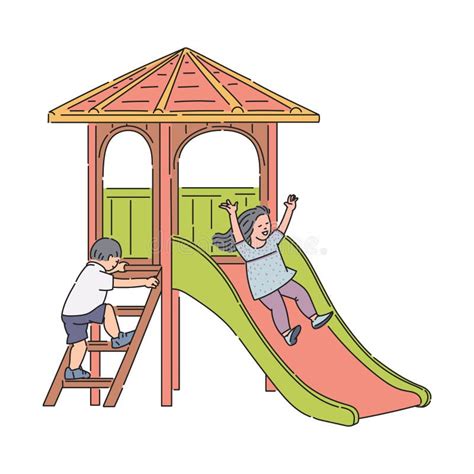 Children Playground Activity With Characters Sketch Vector Illustration