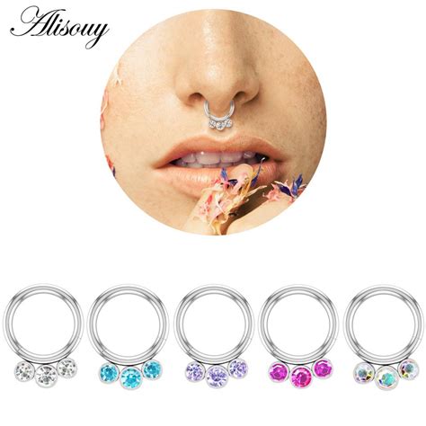 Buy Alisouy 1 Piece Surgical Steel Crystal Zircon Small Nose Rings Mixed Color Clips Hoop For