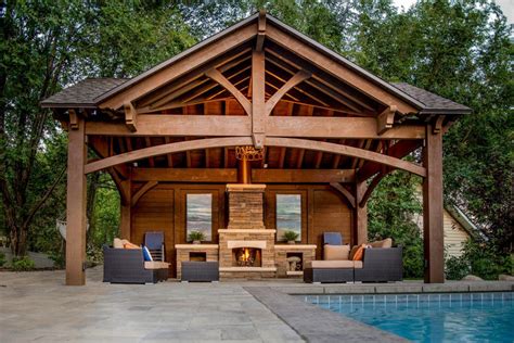 How to build a backyard pavilion? 3rd Gable Pavilion w/Privacy Wall & Fireplace in 2020 ...