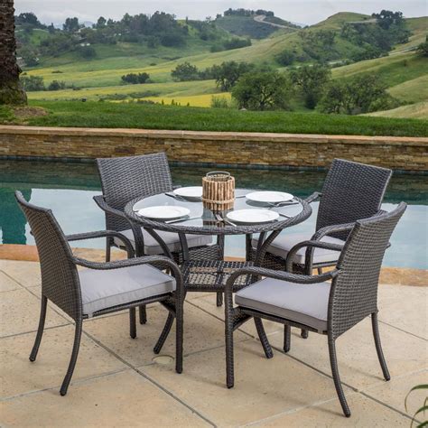 Noble House San Pico Gray 5-Piece Wicker Outdoor Dining Set-295661 ...