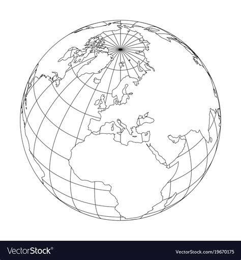 Outline Earth Globe With Map Of World Focused Vector Image