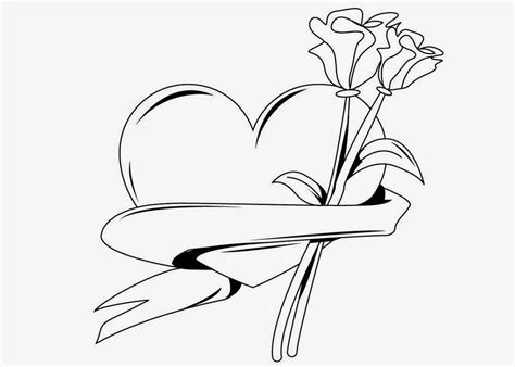 Corazon Con Flor Rosa Clavel Para San Valentin Flower Coloring Sheets