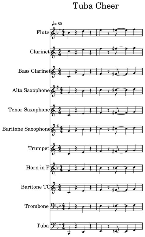 Tuba Cheer Sheet Music For Flute Clarinet Bass Clarinet Alto