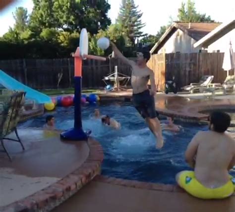Ridiculous 7 Man Alley Oop Dunk In Pool Basketball