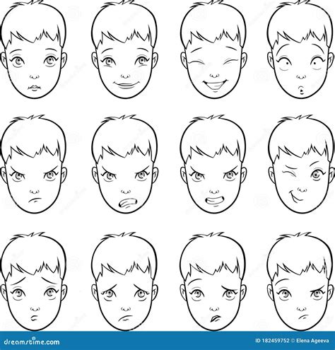 Vector Set Of Cartoon Faces With Various Moods Emotions And Expressions