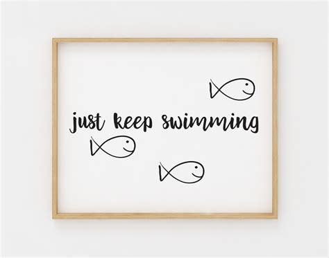 Just Keep Swimming 8x10 Printable Wall Art Black And White Etsy