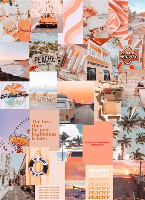 Peach Beach Photo Collage Kit Watercolor Wallpaper Iphone Aesthetic