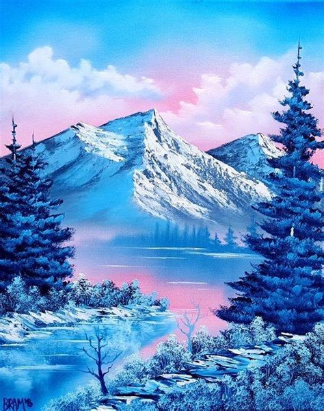 Bob Ross Winter Paradise Redux Oil 16x20 Canvas Art Easy Canvas Painting Moon Painting