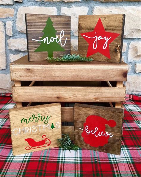 Holiday Mini Wood Signs Christmas Tree And Noel Star And Joy Santa