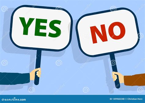 Hands Holding Up Signs With Words Yes And No Stock Vector