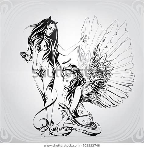 Silhouette Angel Demon Ornament Stock Vector Royalty Free 702333748 Shutterstock Dark Art